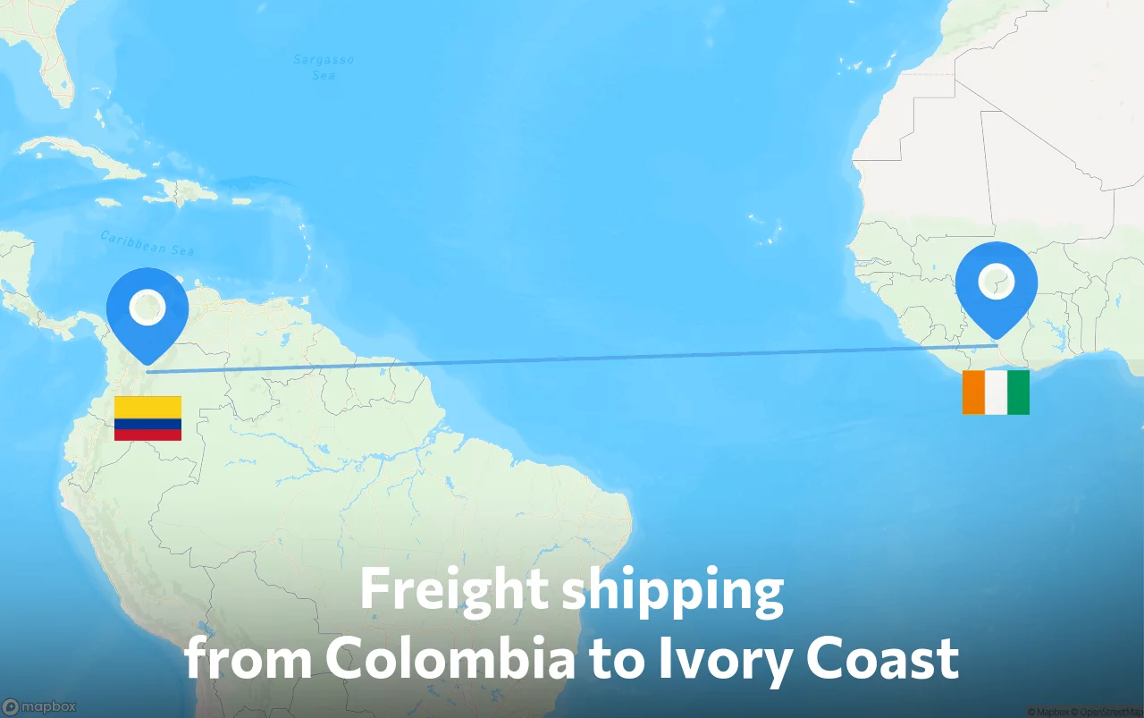 Shipping route from Colombia to Ivory Coast