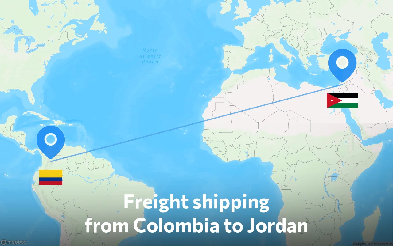 Shipping route from Colombia to Jordan