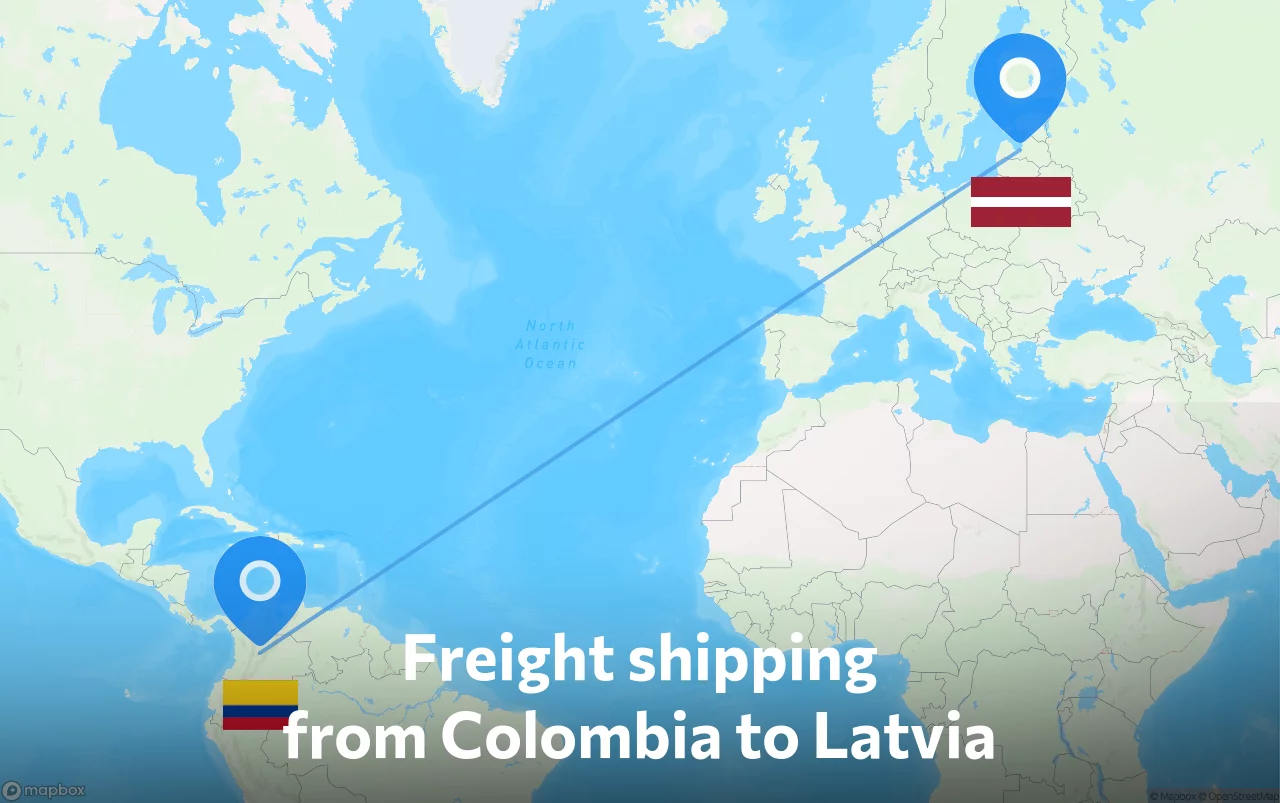 Shipping route from Colombia to Latvia