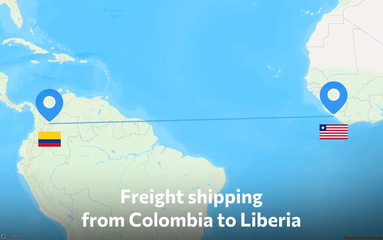 Shipping route from Colombia to Liberia