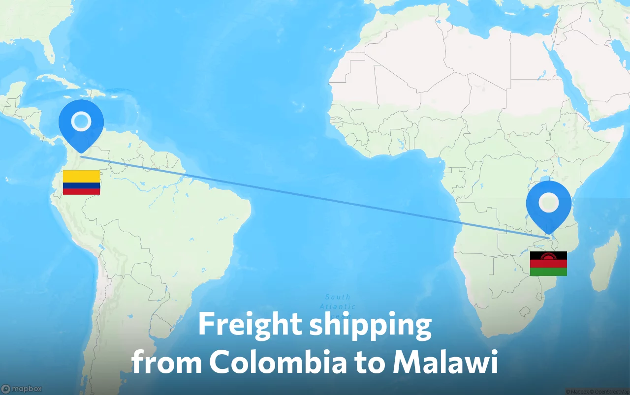 Shipping route from Colombia to Malawi