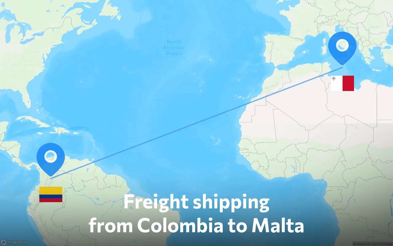 Shipping route from Colombia to Malta