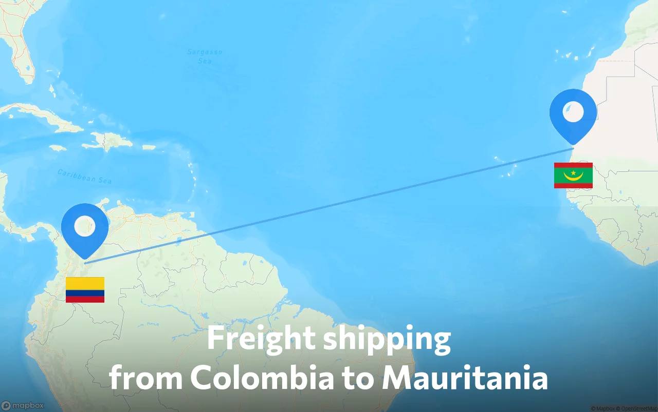 Shipping route from Colombia to Mauritania