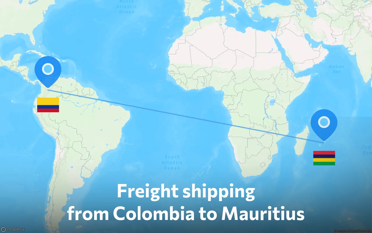 Shipping route from Colombia to Mauritius