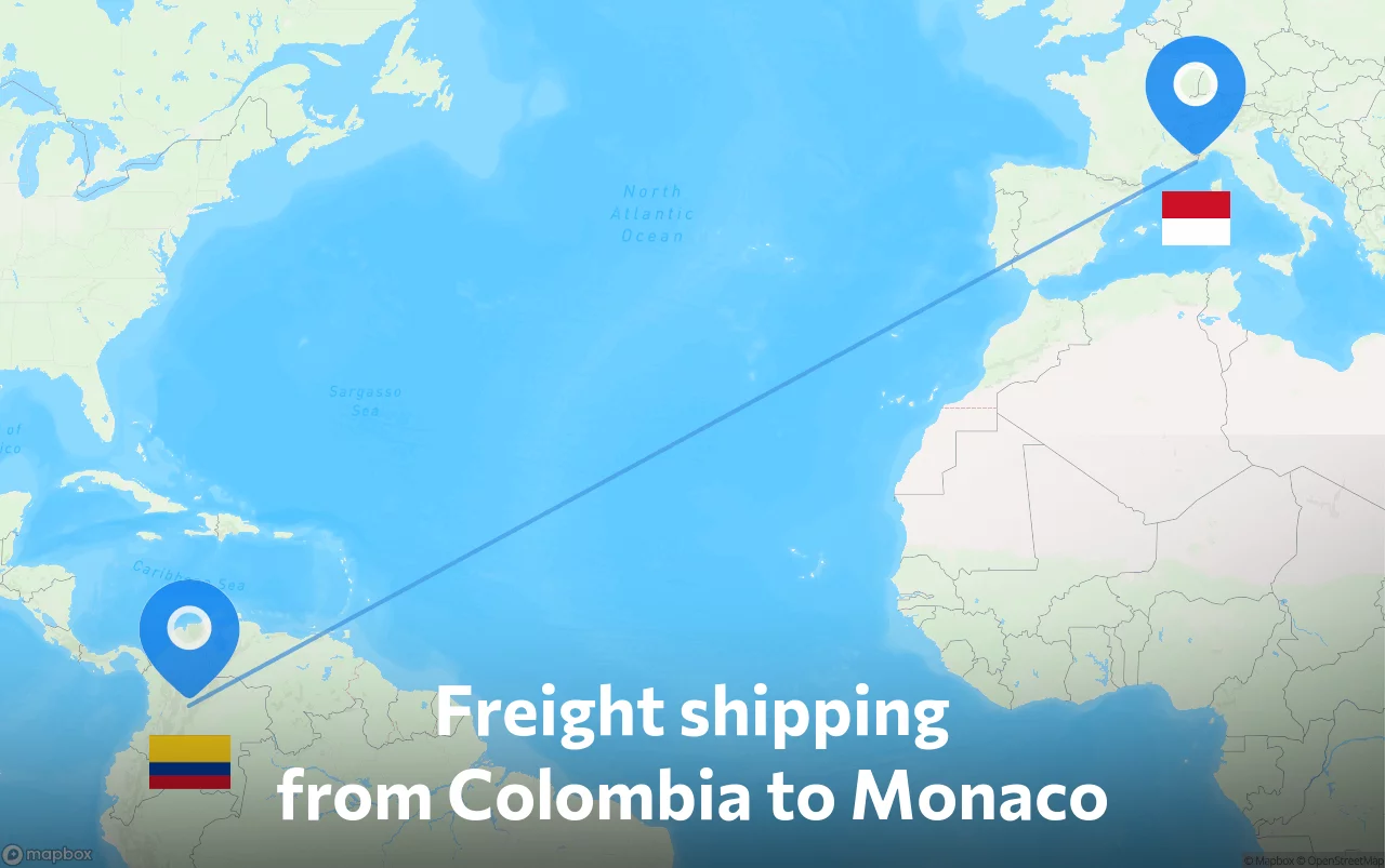 Shipping route from Colombia to Monaco