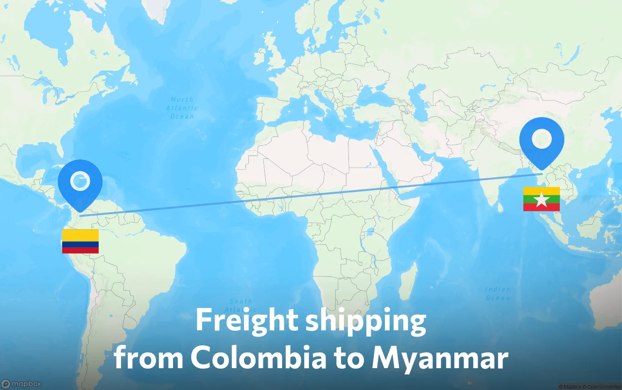 Shipping route from Colombia to Myanmar