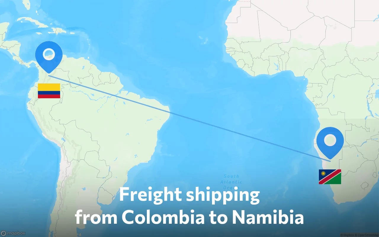 Shipping route from Colombia to Namibia