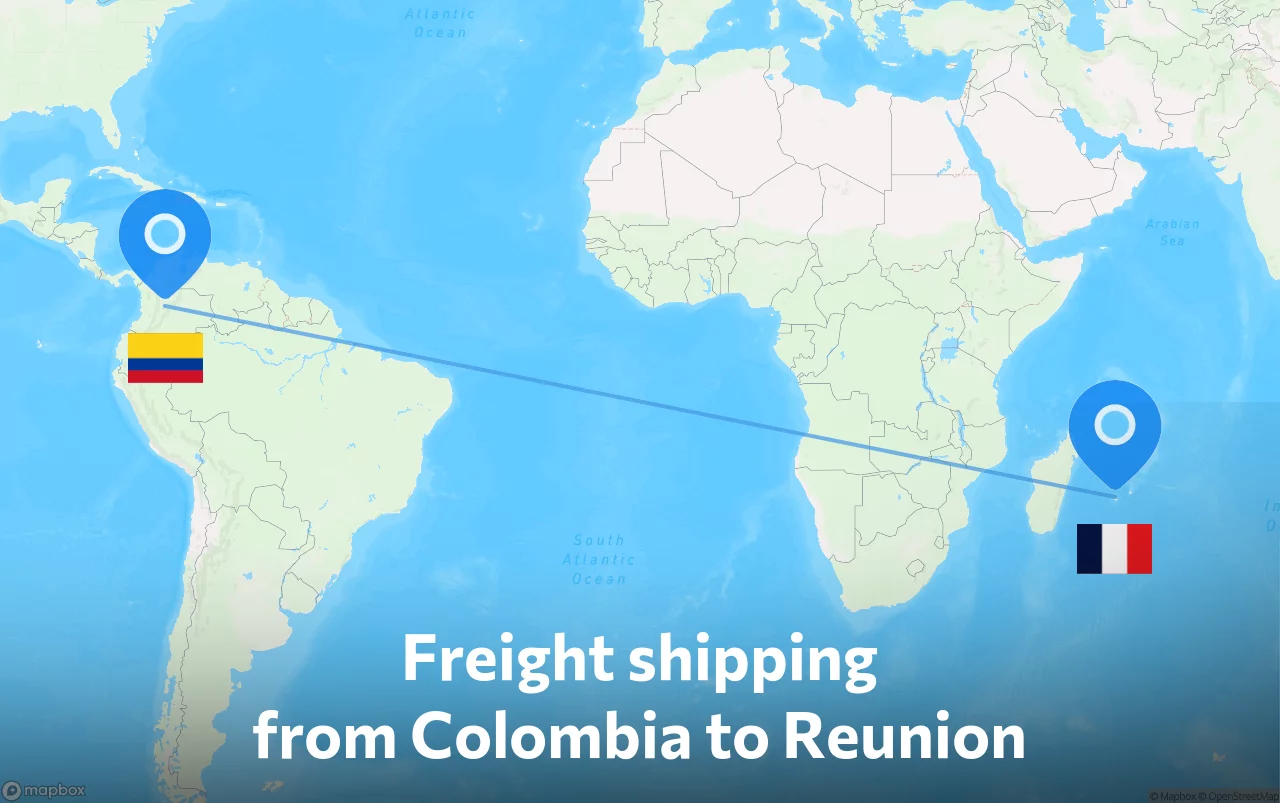 Shipping route from Colombia to Reunion