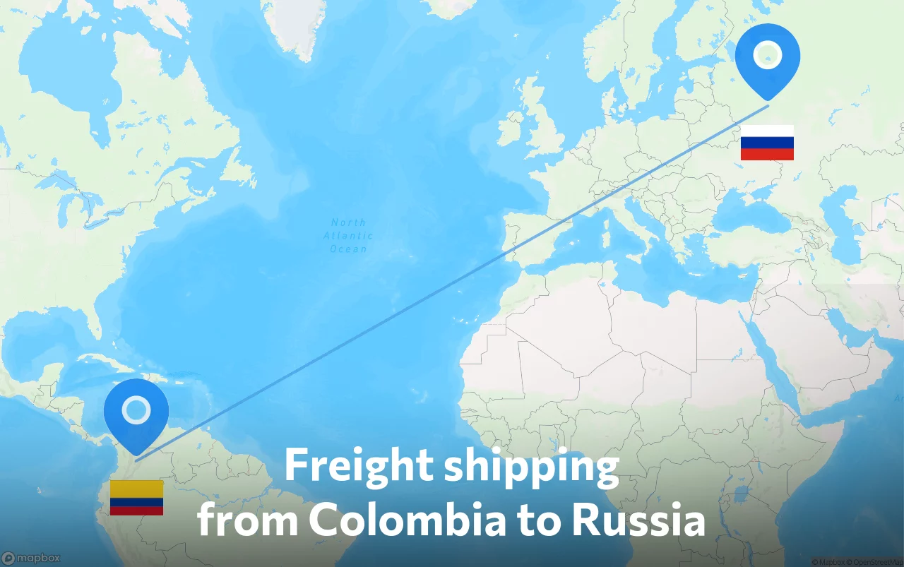 Shipping route from Colombia to Russia