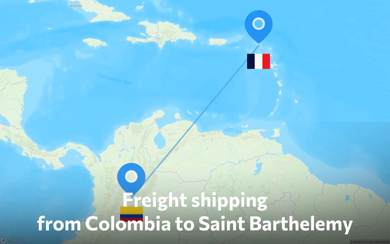 Shipping route from Colombia to Saint Barthelemy