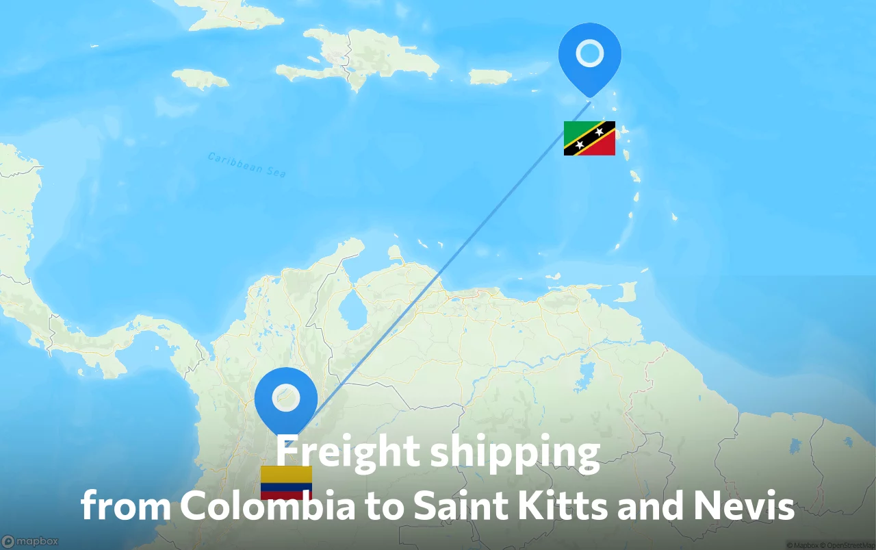 Shipping route from Colombia to Saint Kitts and Nevis
