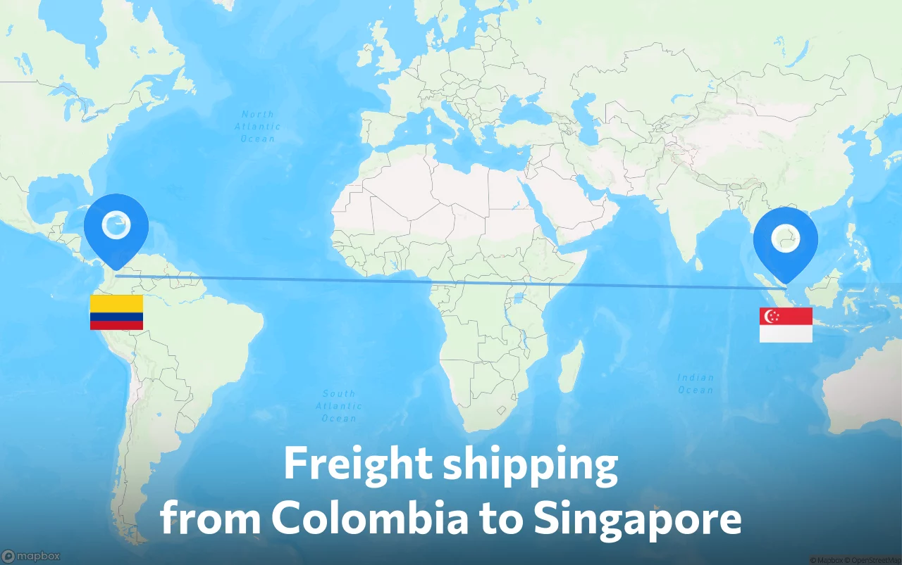Shipping route from Colombia to Singapore