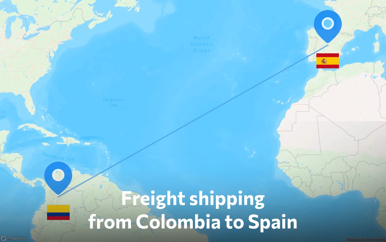 Shipping route from Colombia to Spain