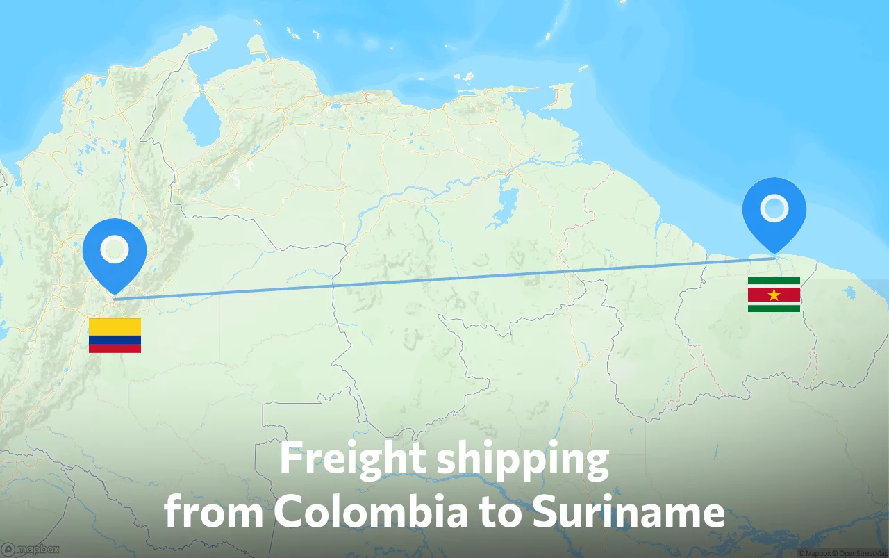 Shipping route from Colombia to Suriname