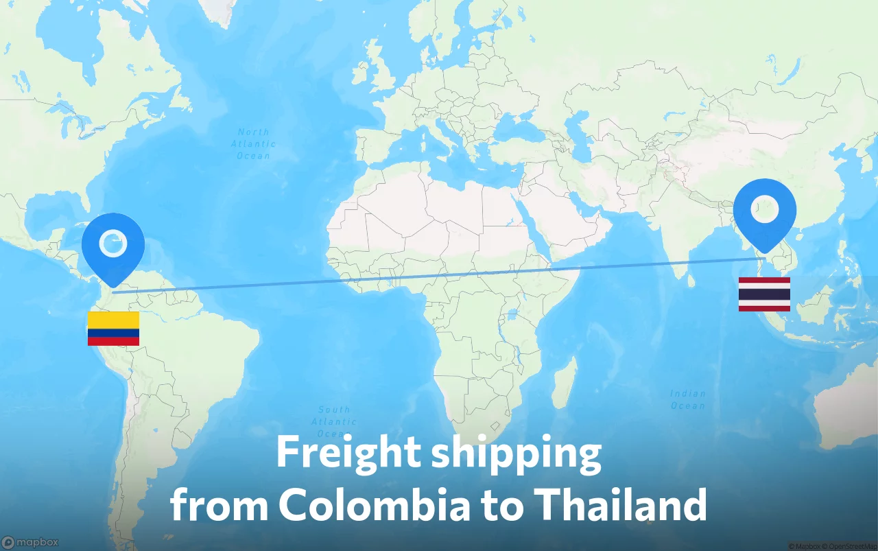Shipping route from Colombia to Thailand