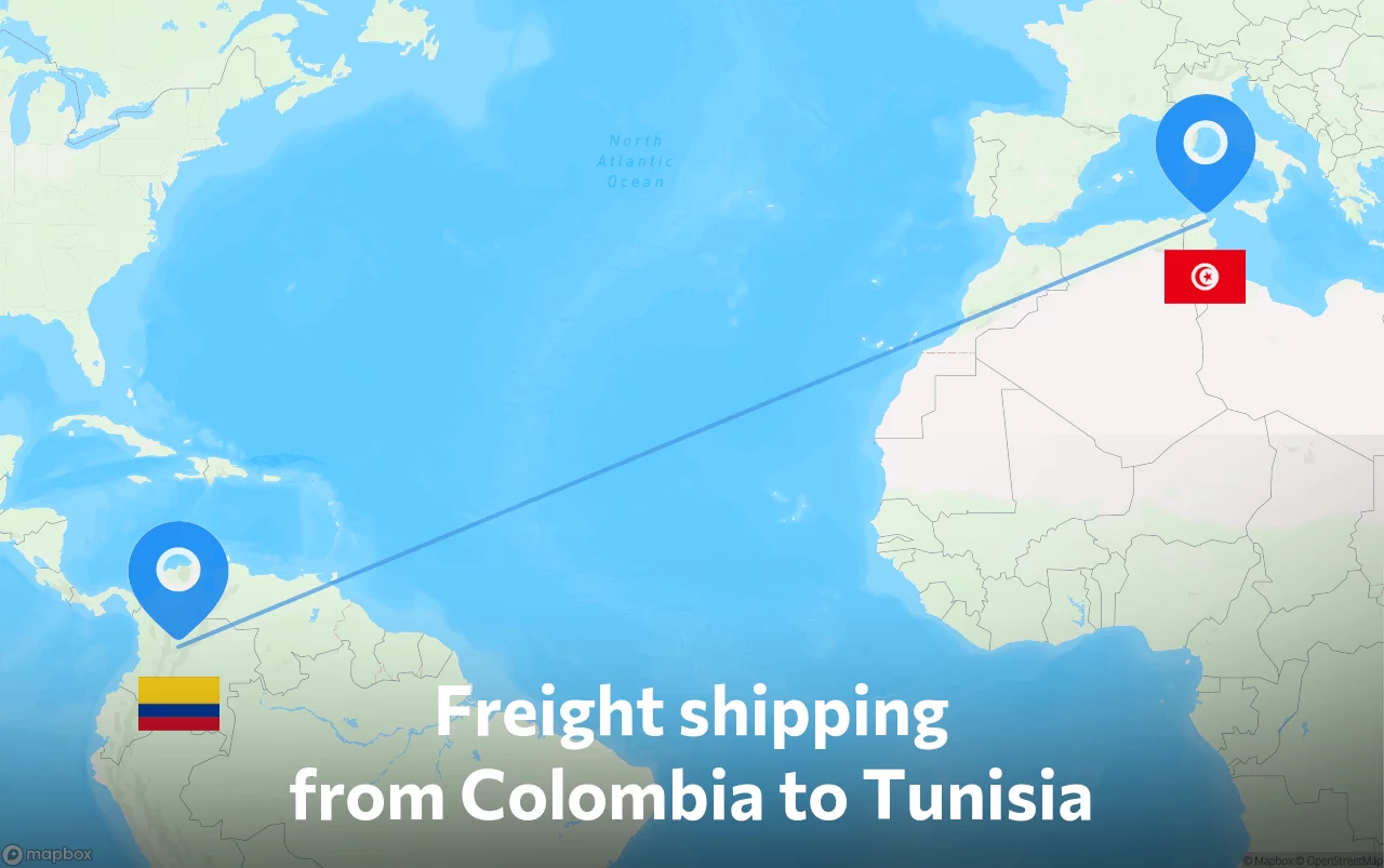 Shipping route from Colombia to Tunisia