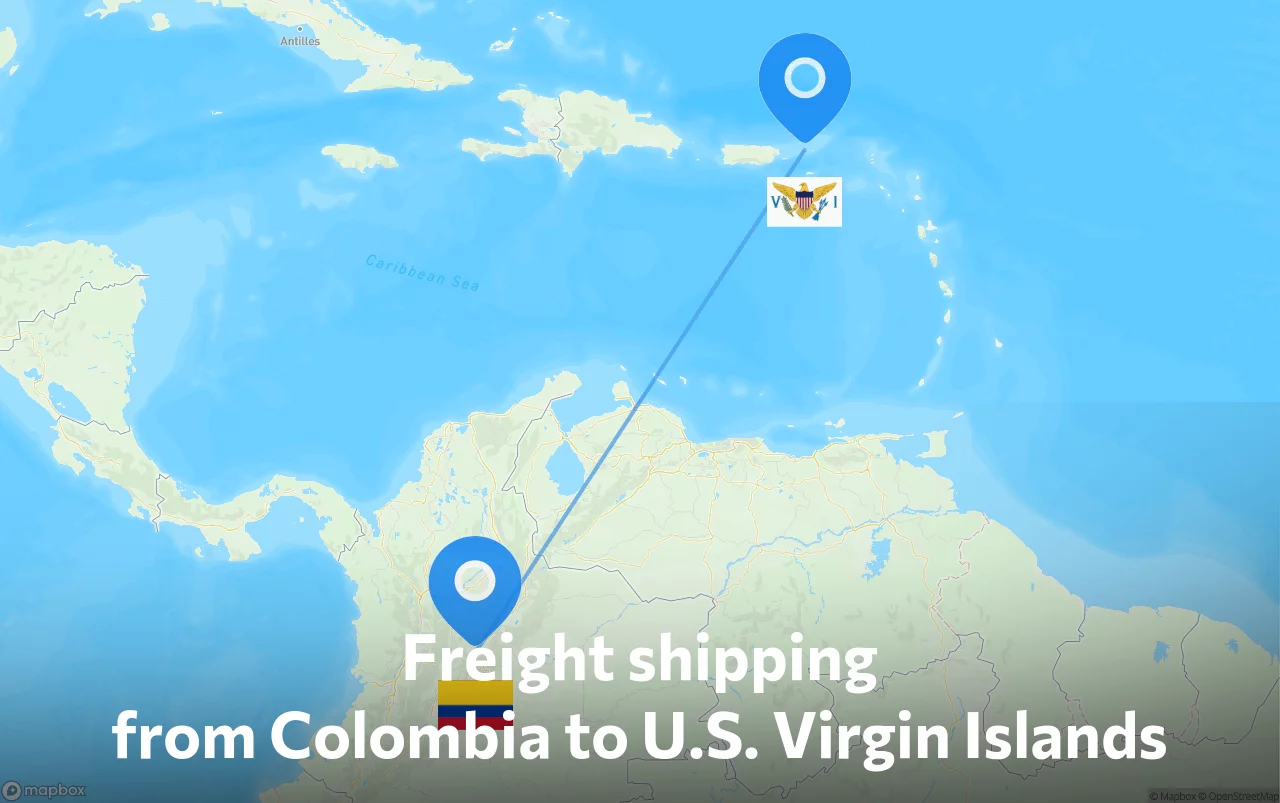 Shipping route from Colombia to U.S. Virgin Islands