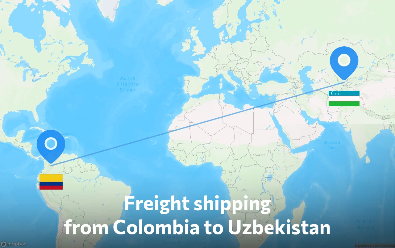 Shipping route from Colombia to Uzbekistan