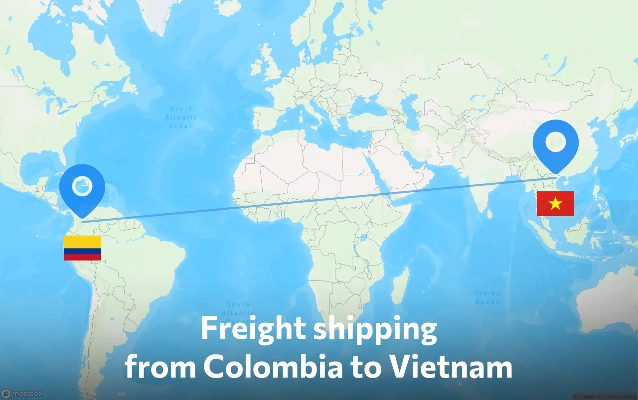 Shipping route from Colombia to Vietnam