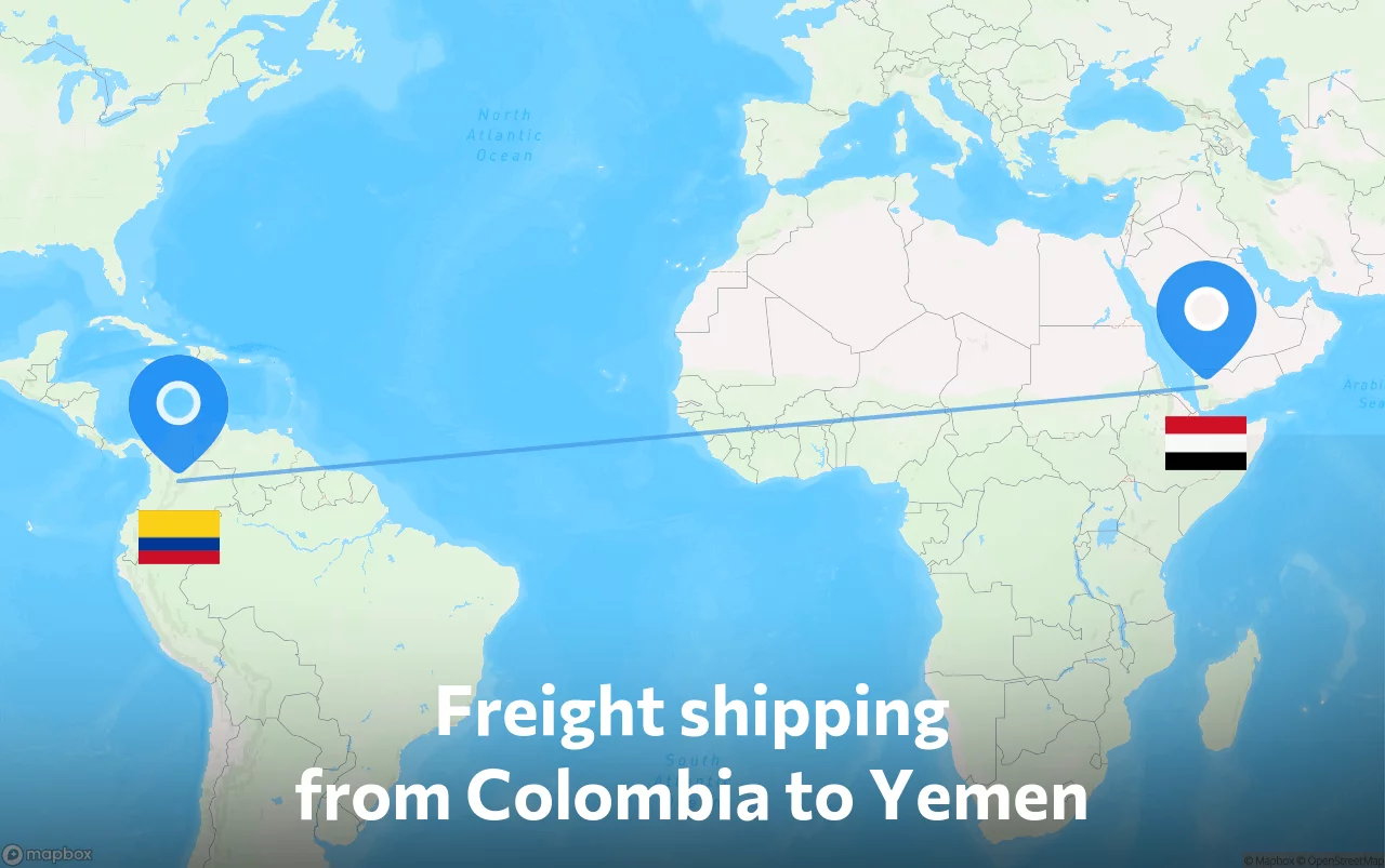 Shipping route from Colombia to Yemen
