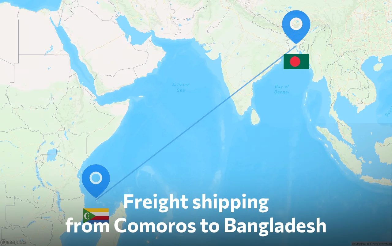 Shipping route from Comoros to Bangladesh