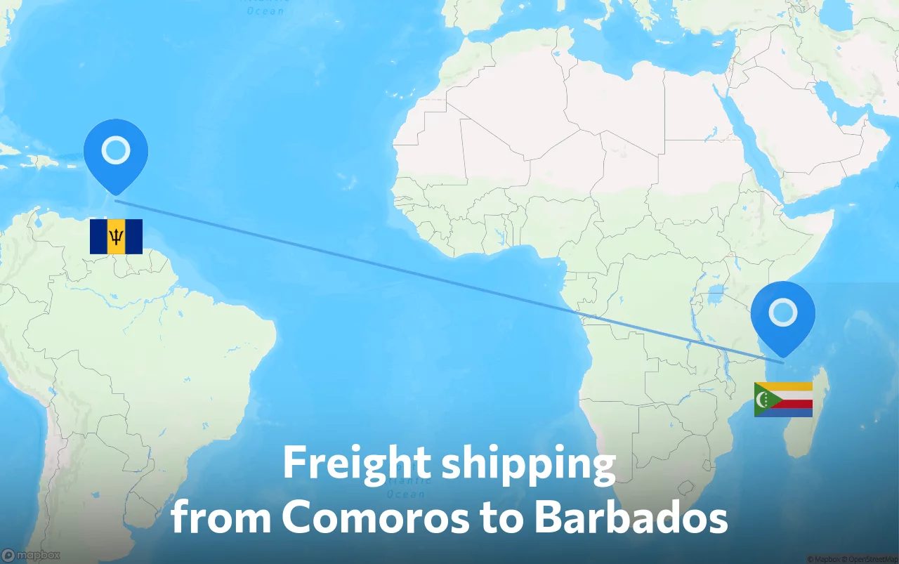 Shipping route from Comoros to Barbados