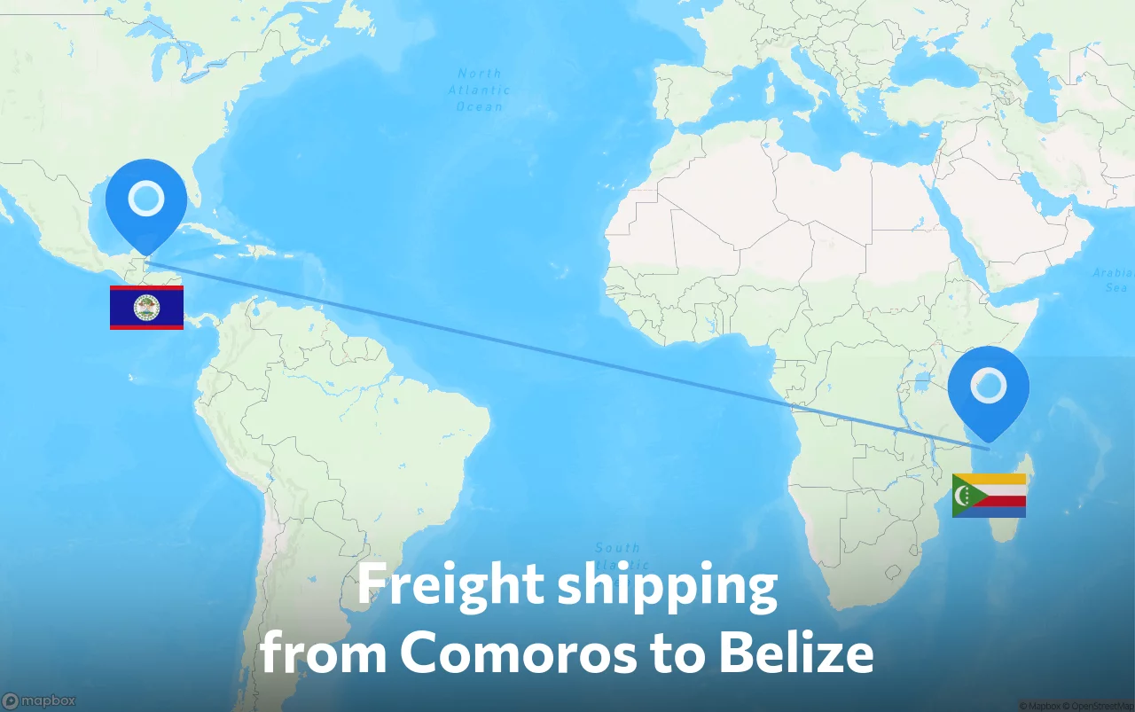 Shipping route from Comoros to Belize