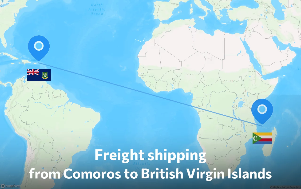 Shipping route from Comoros to British Virgin Islands