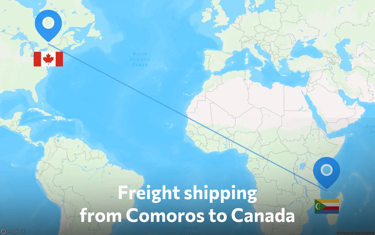 Shipping route from Comoros to Canada