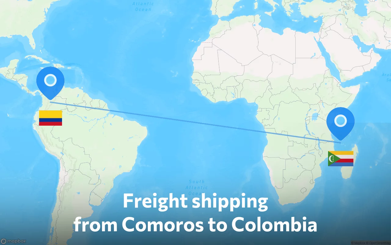 Shipping route from Comoros to Colombia