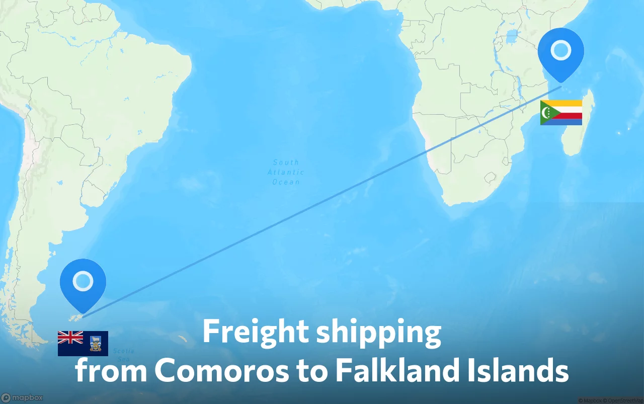 Shipping route from Comoros to Falkland Islands