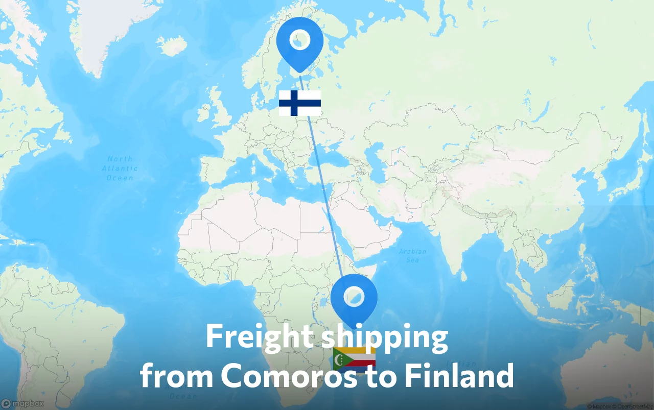 Shipping route from Comoros to Finland