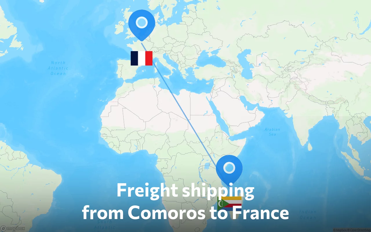Shipping route from Comoros to France