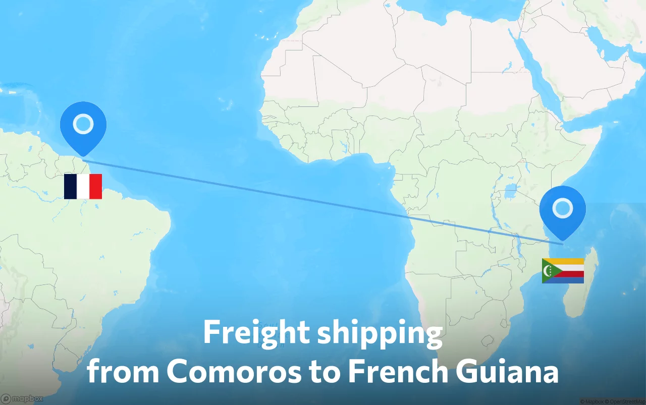 Shipping route from Comoros to French Guiana