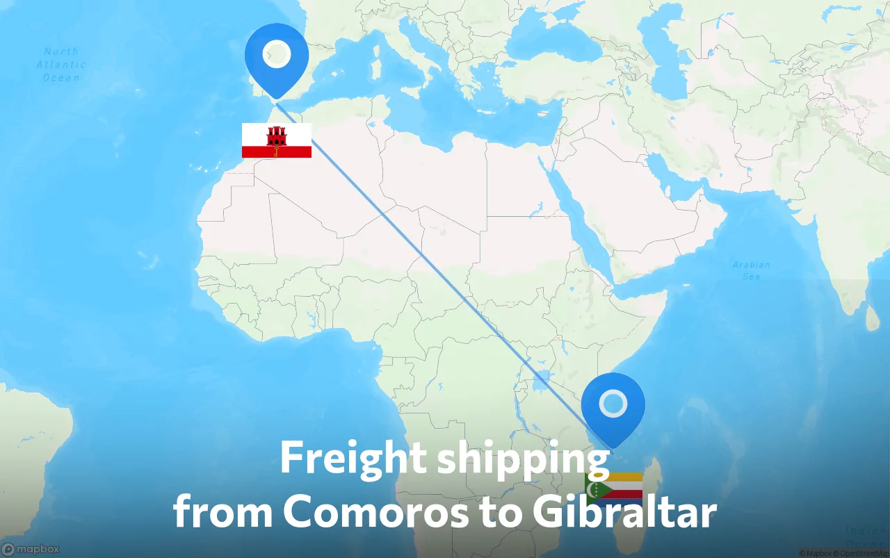 Shipping route from Comoros to Gibraltar
