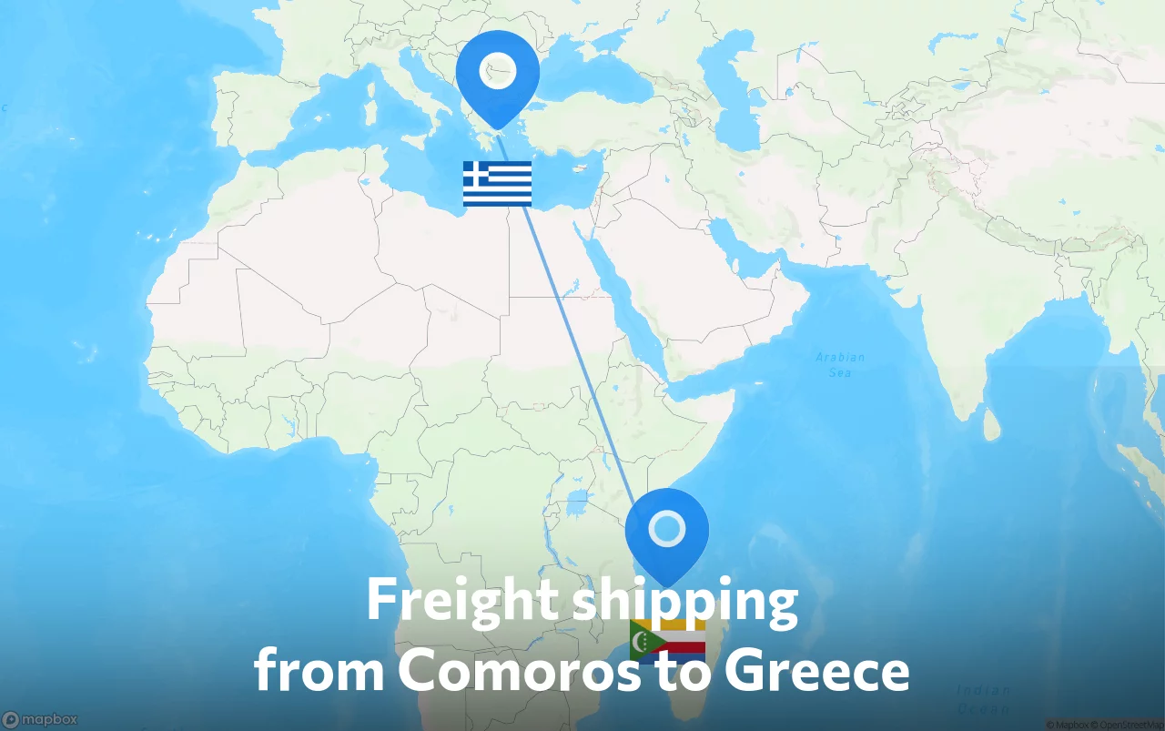Shipping route from Comoros to Greece