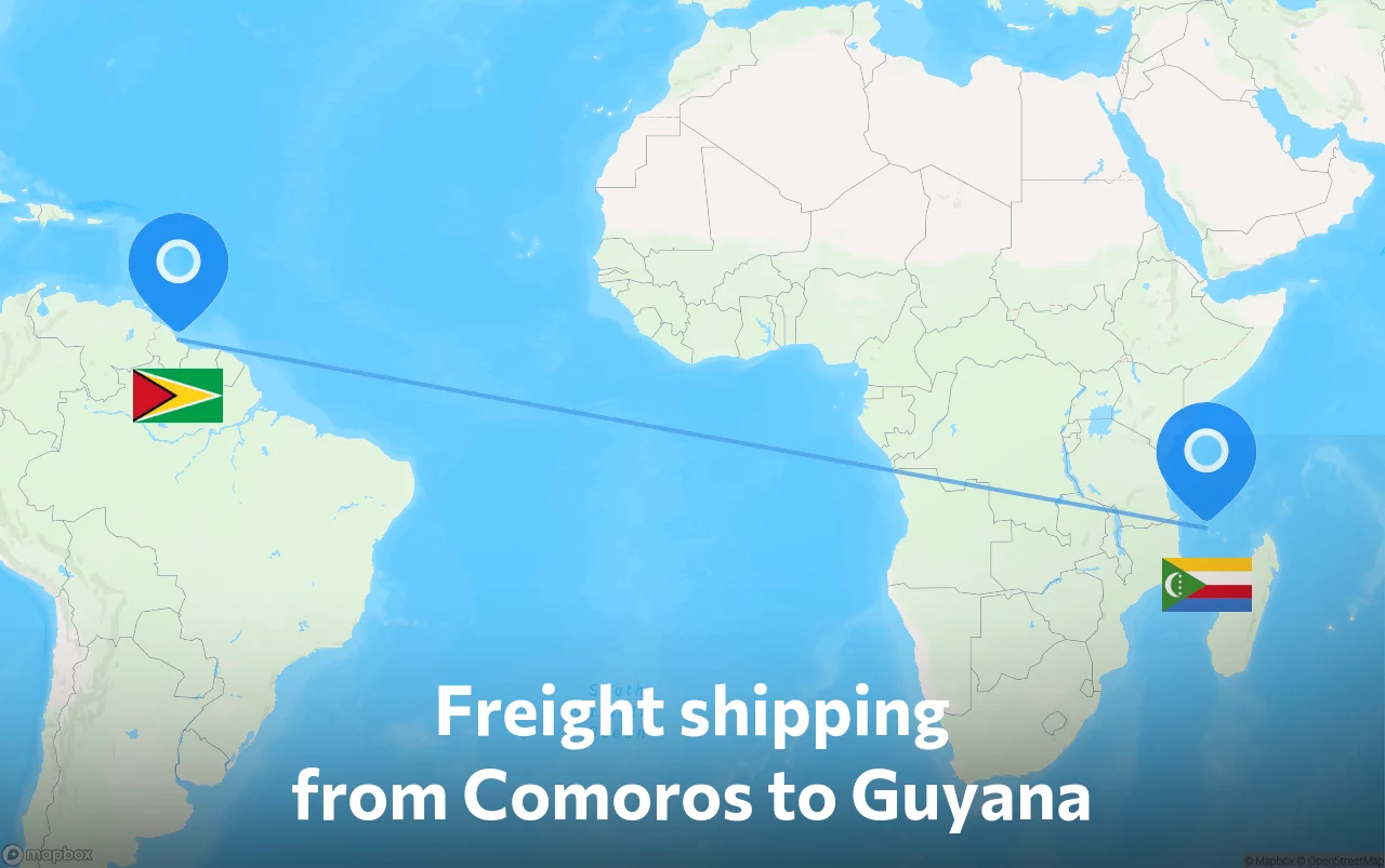 Shipping route from Comoros to Guyana