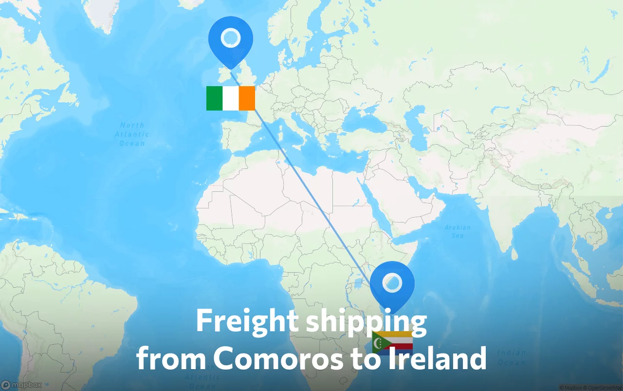 Shipping route from Comoros to Ireland