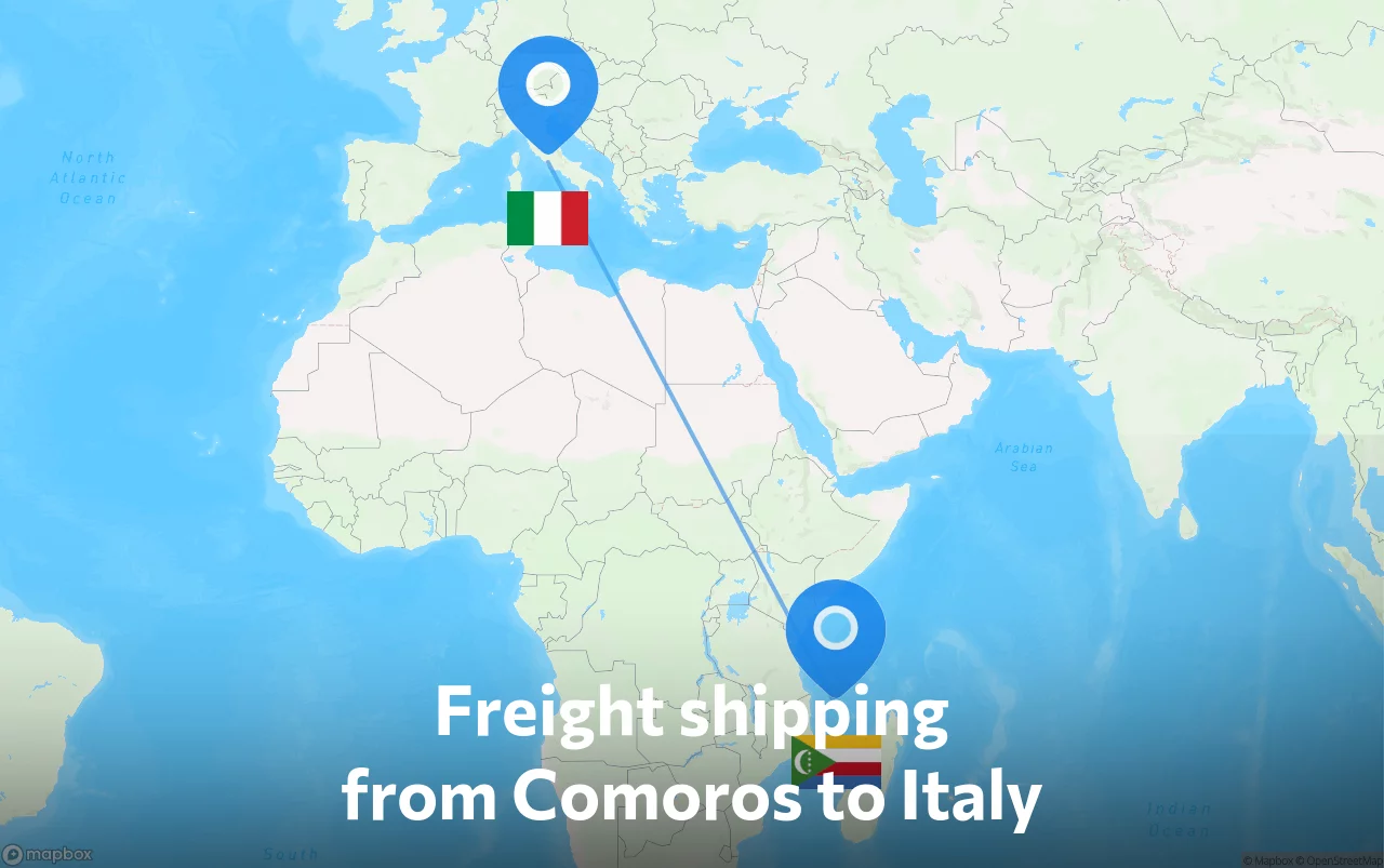 Shipping route from Comoros to Italy
