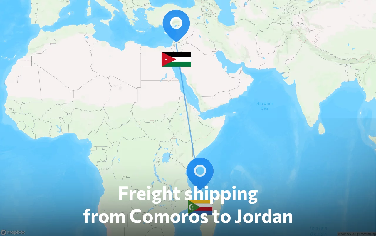 Shipping route from Comoros to Jordan