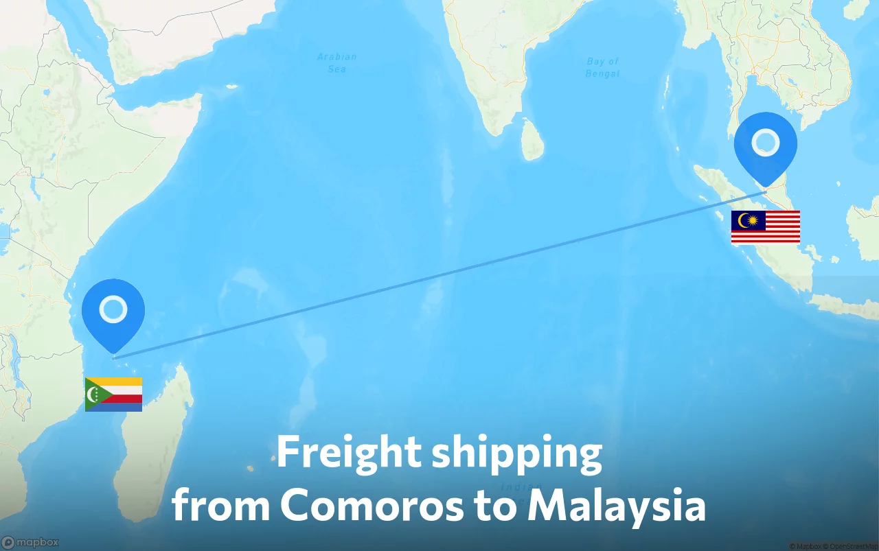 Shipping route from Comoros to Malaysia