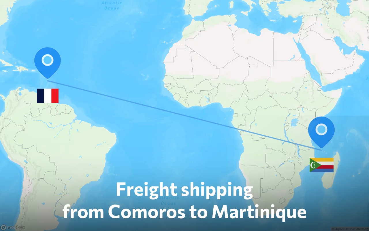 Shipping route from Comoros to Martinique