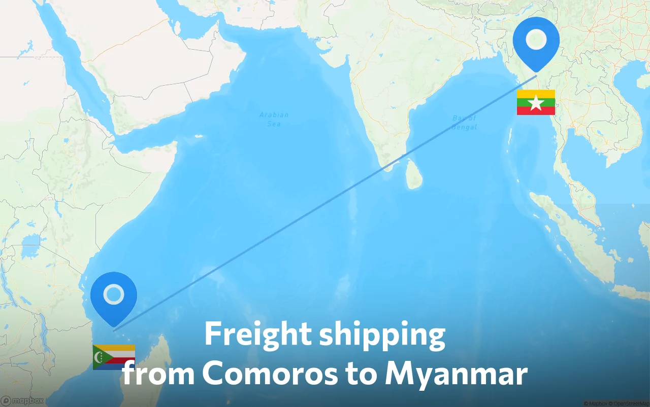 Shipping route from Comoros to Myanmar