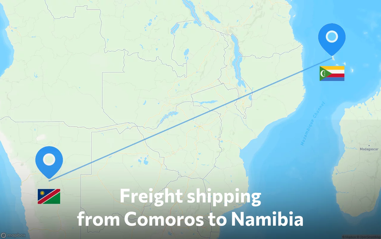 Shipping route from Comoros to Namibia