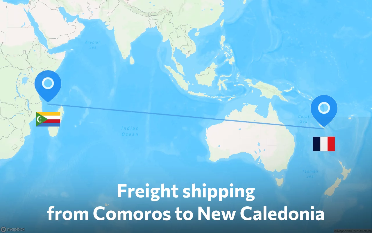 Shipping route from Comoros to New Caledonia