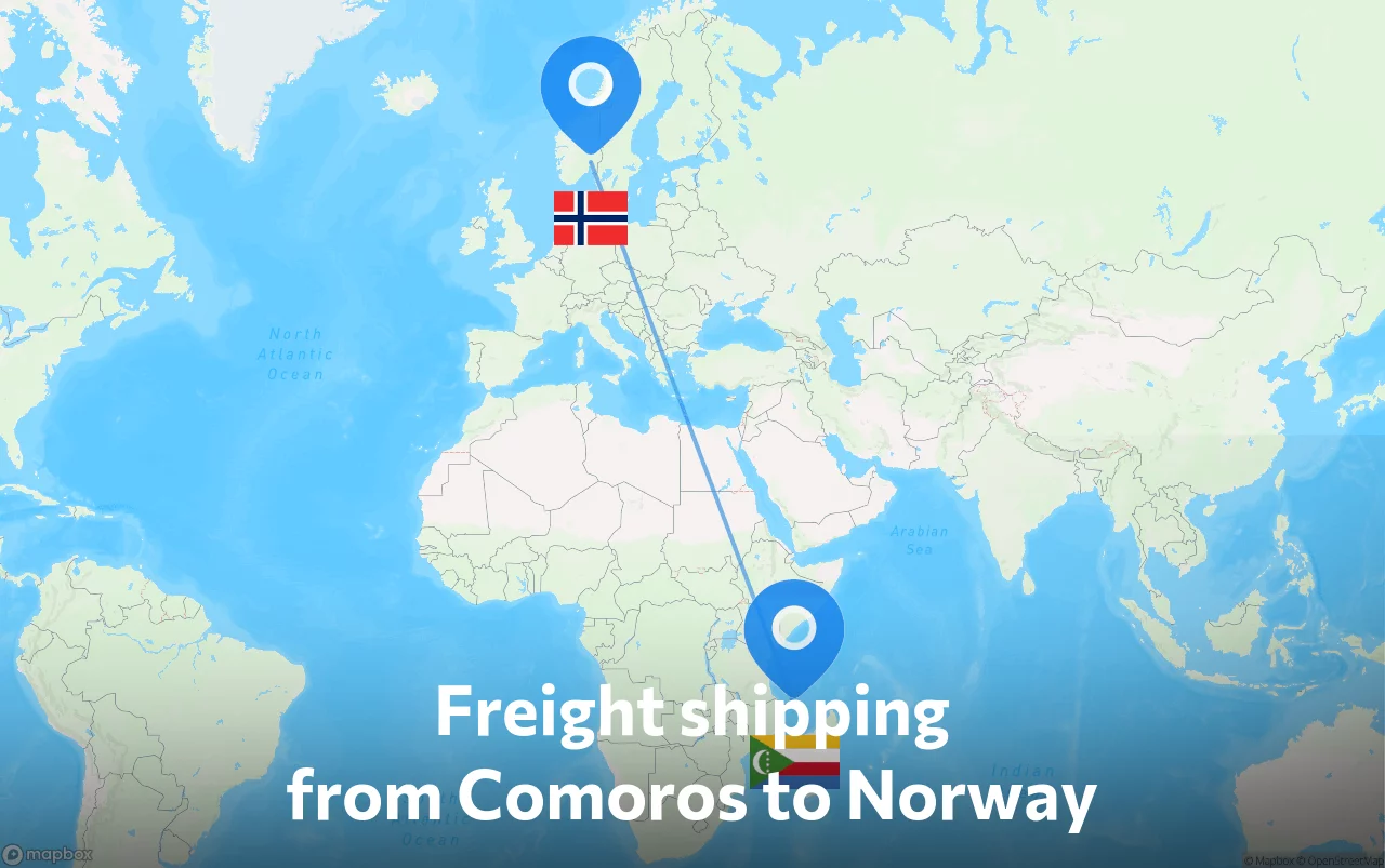 Shipping route from Comoros to Norway