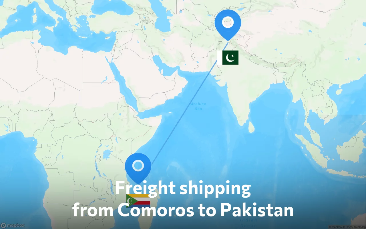 Shipping route from Comoros to Pakistan