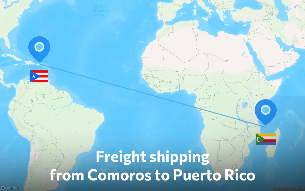 Shipping route from Comoros to Puerto Rico