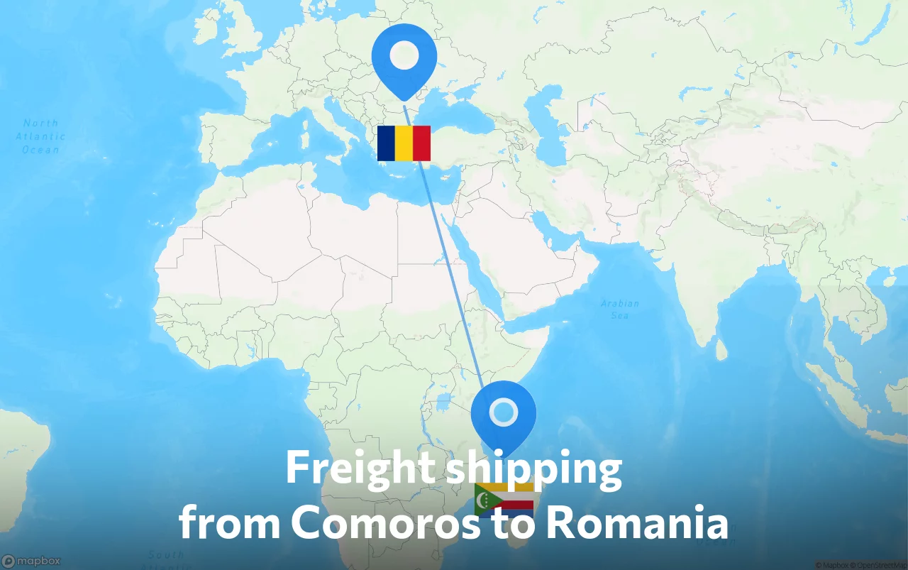 Shipping route from Comoros to Romania