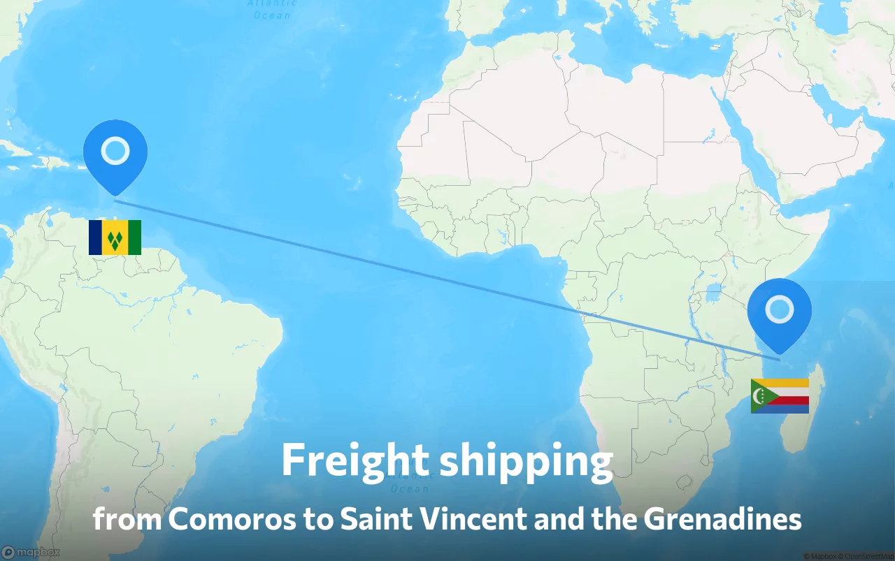 Shipping route from Comoros to Saint Vincent and the Grenadines